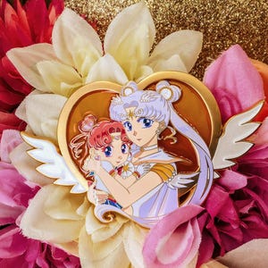 Cosmos & Chibi Chibi Heart Pin: Antique Gold, Stained Glass