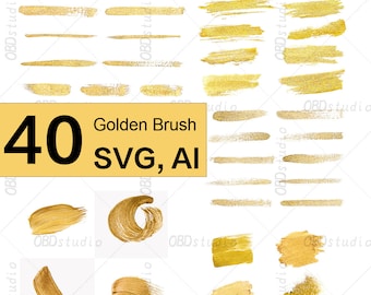 Golden Brush Stroke Clipart: 40 Metallic Vector Designs (SVG, AI Digital Download)