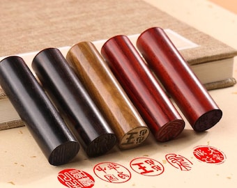 Custom Round Wooden Hanko Stamp, Personalized Japanese Name Seal, Engraved Wood Chop Stamp, Chinese Seal Gift