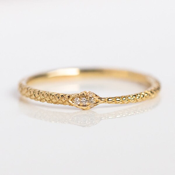 18k/14k/9k Solid Gold Ouroboros Diamond Snake Ring • Solitaire ring • Minimalist, Simple & Dainty ring • Stackable Statement Ring