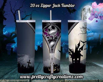 Dragkedja Skellington-inspirerad 590 ml tumbler | Halloween-tema tumbler