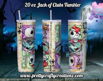 Vaso de 20 onzas inspirado en la jota de tréboles de Skellington/vaso con temática de Halloween