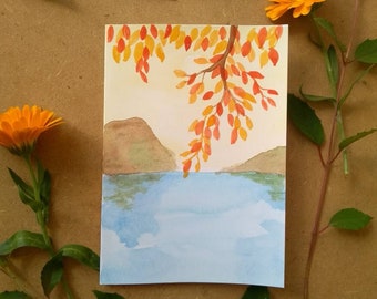 Handmade Original Watercolour Autumn Greetings Card // Notecard Blank card