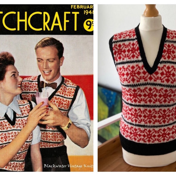 Vintage 1920s - 1930s - 1940s - 1950s Style Fair Isle Pullover Vest