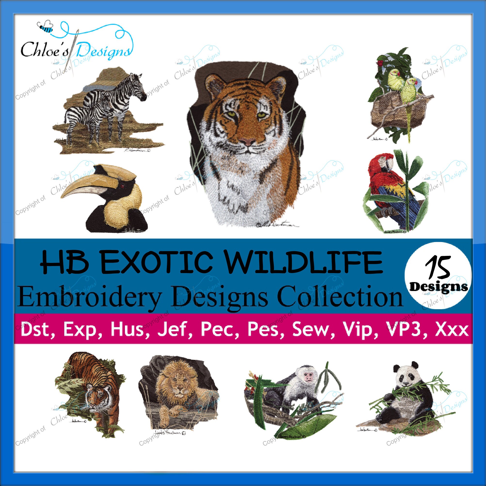 15 HB Exotic Wildlife Machine Embroidery Designs files Instant Etsy