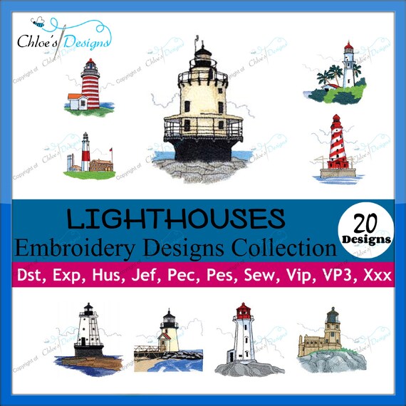 20 Lighthouses Machine Embroidery Designs Files Instant Etsy