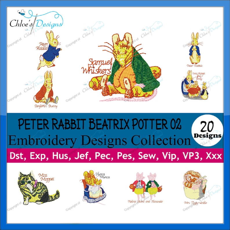 20 peter rabbit beatrix potter 02 machine embroidery designs  etsy
