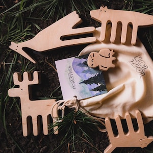 Wooden Balancing Forest Creatures Toy Set – Paintable Montessori Stackers with Storage Bag – Eco-Friendly Handmade Educational Gift for Kids