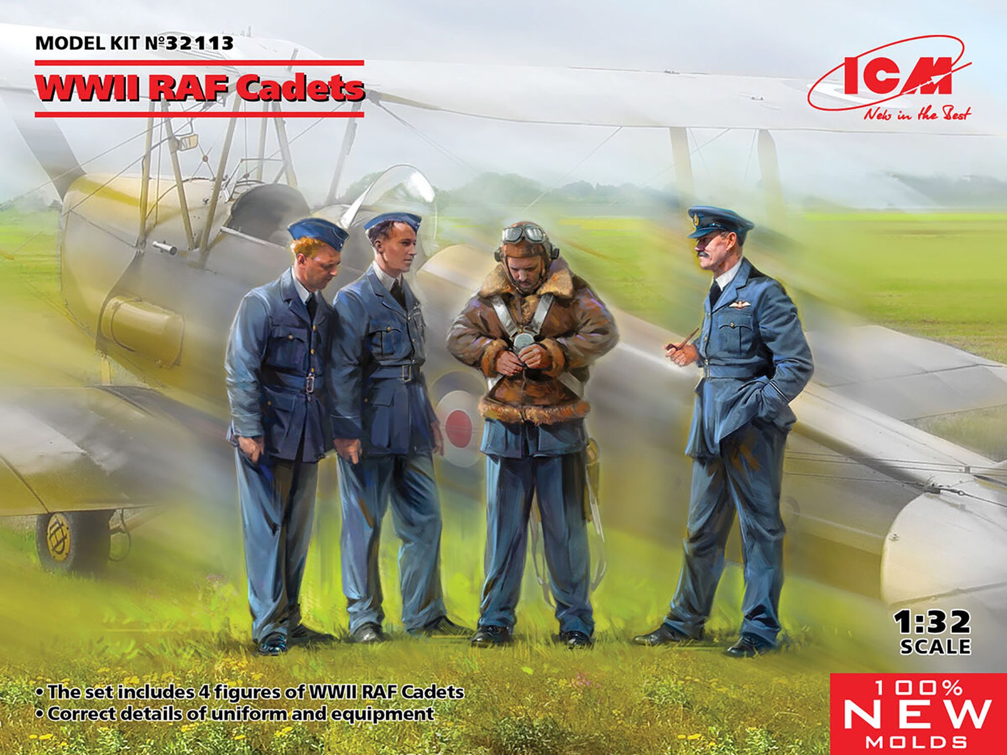 1/32 WWII RAF Cadets, Plastic Model Kit. WWІ Military Figures ICM32113