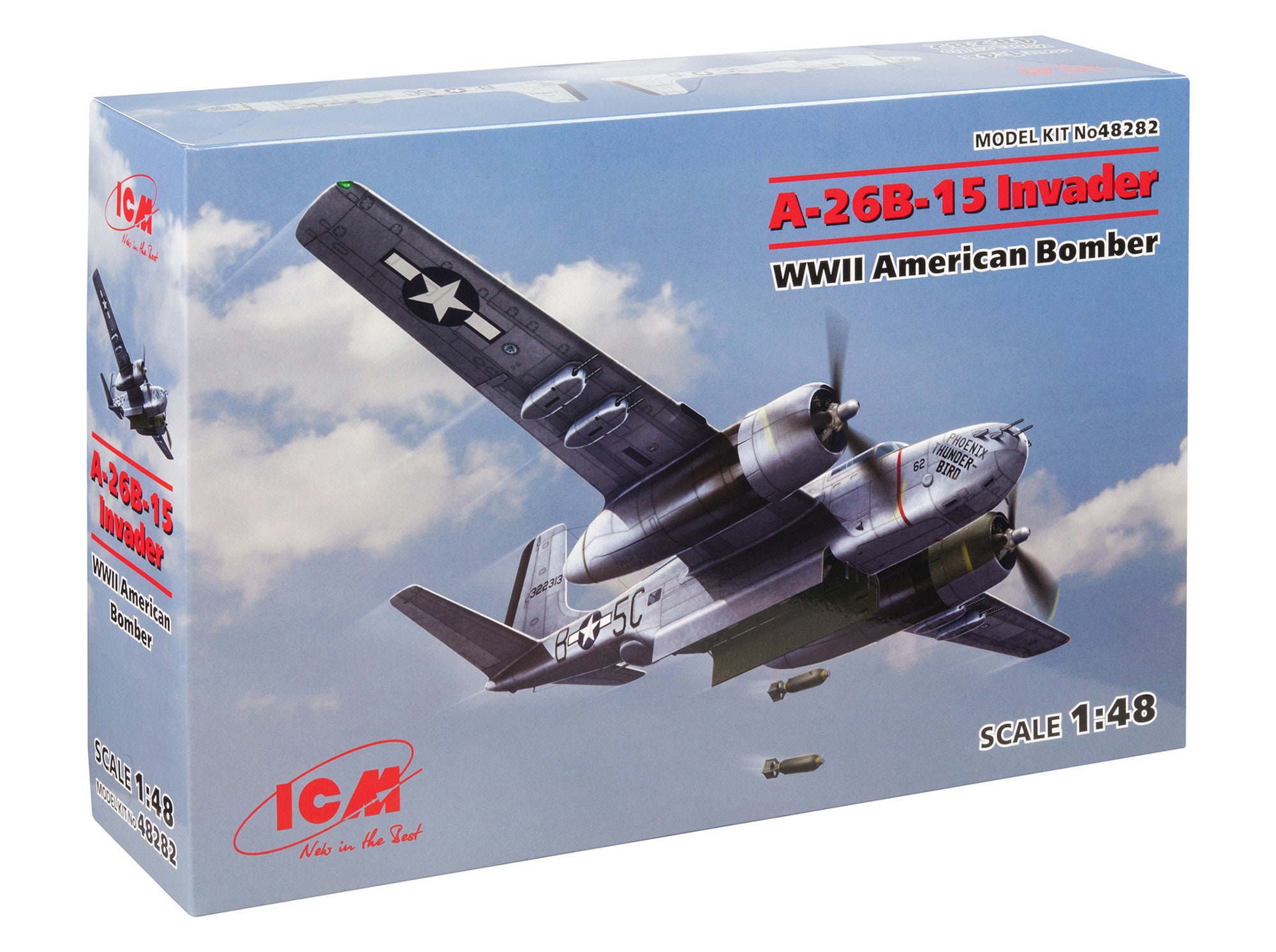 Plastic Model Kit 1/48 A-26B-15 Invader, WWII American Bomber ICM48282 /  Plastic Model Airplane Kit 