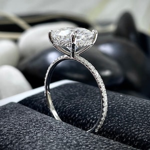 3.5 Carat Weight Lab Grown Diamond or Moissanite Side Stones Natural Diamonds Delicate Hidden Hallo Elegant Classic Engagement Ring