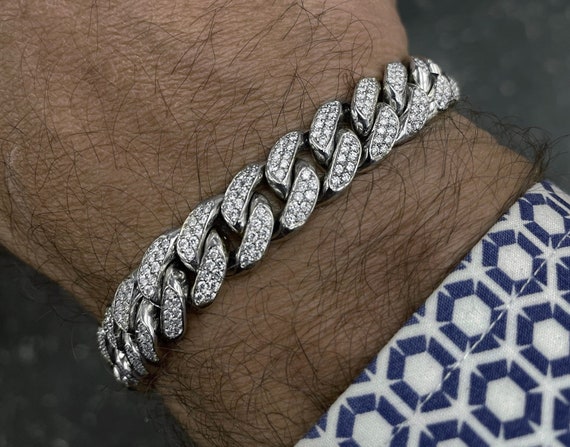 14K Solid Cuban Link Bracelet With 100% Natural Diamonds for Him - Main Image