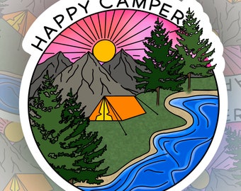 Happy Camper Sticker | WATERPROOF Sticker | Camping Sticker | Vinyl Sticker | Trailer Sticker | Laptop Sticker