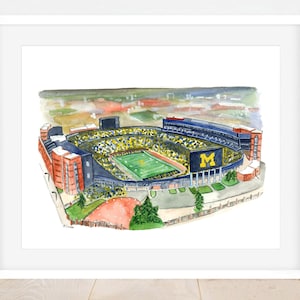 university of michigan stadium print, ann arbor wall art, michigan football decor, college sports artwork, maize and blue home decor gift