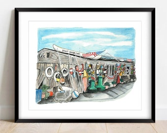 Sesuit Harbor Cafe Cape Cod Watercolor Print, Cape Cod Art, Cape Cod Wall Art,