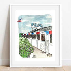 the lobster roll hamptons print, hamptons art print, montauk wall art, watercolor hamptons painting, coastal decor, beach house wall art