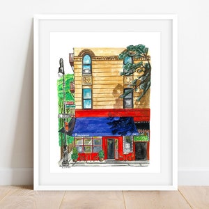 the little owl nyc art print, west village wall decor, friends apartment print, nyc watercolor, new york city wall art, nyc restaurant print