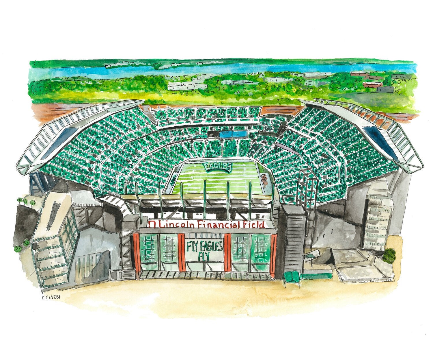 Philadelphia Eagles Stadium Art Print, NFL Watercolor Art Print