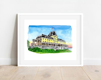 The Ocean House-Watch Hill-Rhode Island Watercolor-Portrait-Print