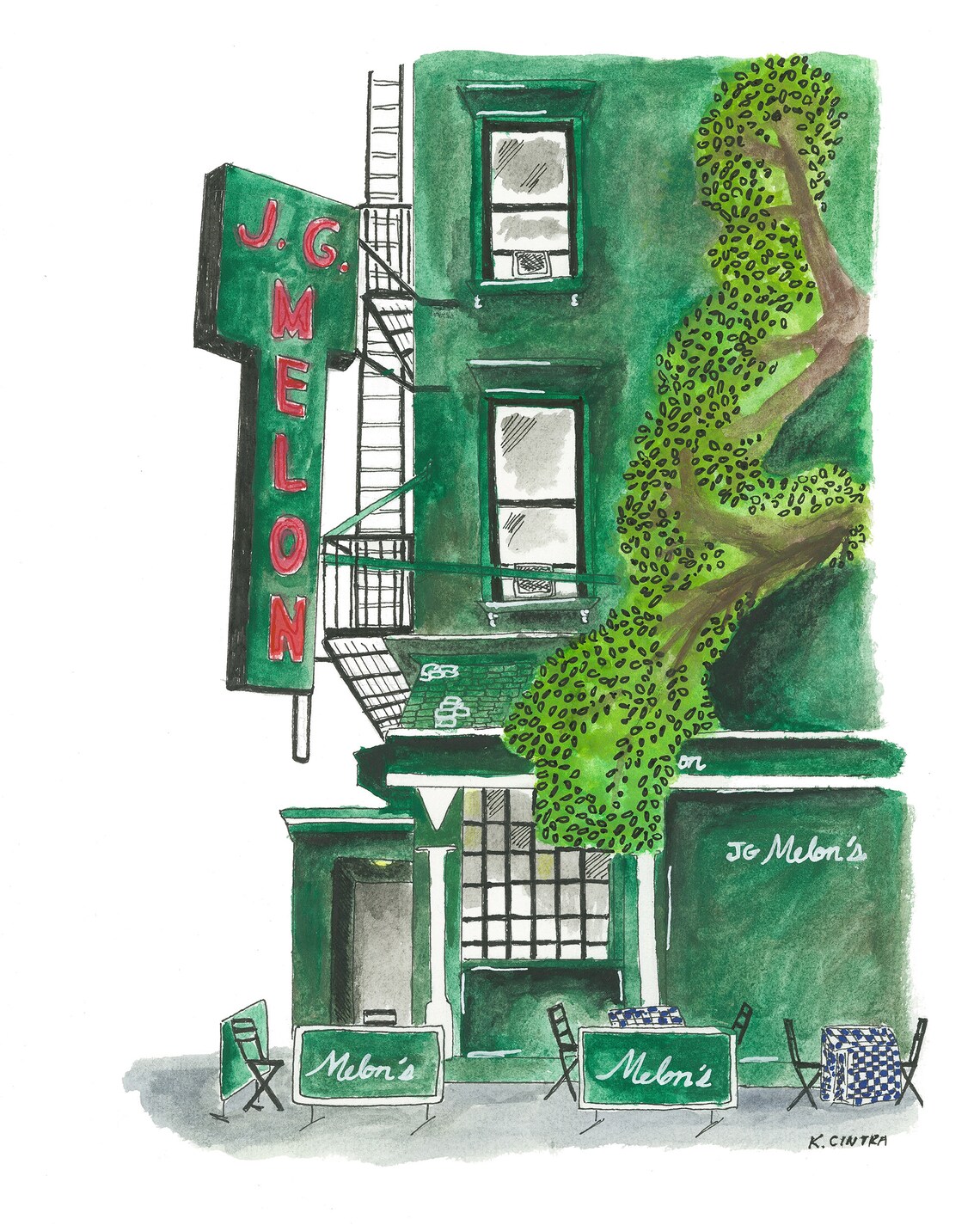 J G Melon side View Art Print, Upper East Side Art, NYC Art Print, New