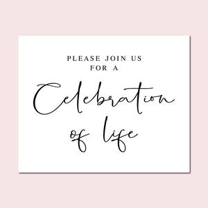 Celebration of Life Sign: Funeral Memorial Print (Digital Download)