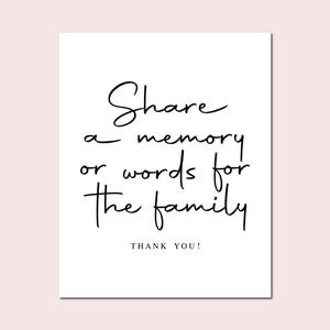Funeral Memory Table Sign: Share A Memory Printable (Digital Download)