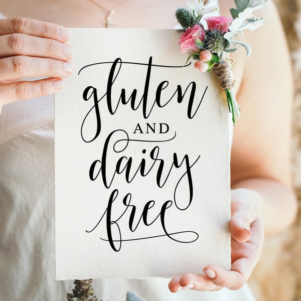 Gluten And Dairy Free Table Sign, Gluten Free Food Sign, Wedding Signs, Wedding Gluten Sign, Wedding Table Signs, Dairy Free, Wedding Prints