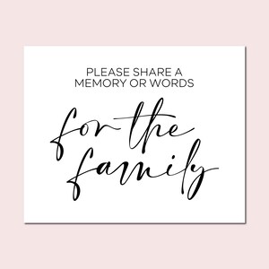 Please Share A Memory Or Words For The Family, Memorial Service Prints, Funeral Service Sign, Memory Table Guestbook Printable, Funeral Sign