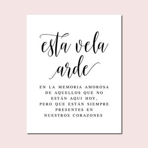 Esta Vela Arde, Spanish Memory Sign, in Loving Memory Sign, Spanish Wedding Signs, This Candle Burns, Wedding Memorial Sign, Memory Signs