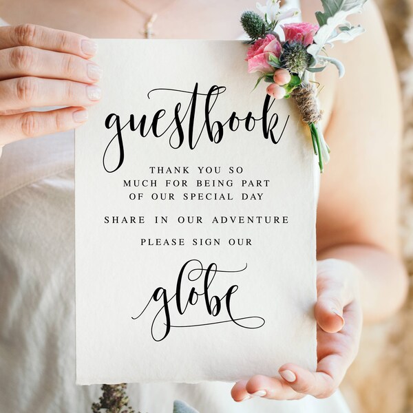 Globe Guestbook Sign, Share In Our Adventure, Modern Minimalist Wedding Signs, Please Sign Our Globe, Weddign Reception Signs, Globe Prints