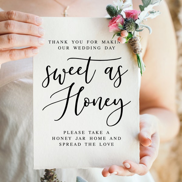 Thank You For Making Our Wedding Day Sweet As Honey, Please Take A Honey Jar Home And Spread The Love, Wedding Honey Favor Decor Sign