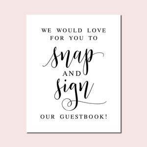 Snap and Sign Guestbook Sign: Wedding Reception Decor (Digital Download)