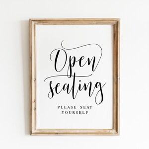 Open Seating Wedding Sign: Elegant Calligraphy (Digital Download)
