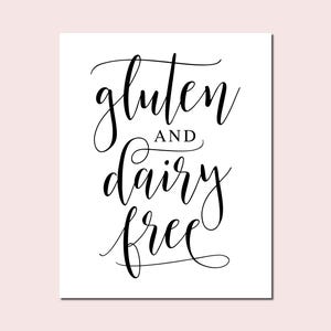 Gluten And Dairy Free Table Sign, Gluten Free Food Sign, Wedding Signs, Wedding Gluten Sign, Wedding Table Signs, Dairy Free, Wedding Prints