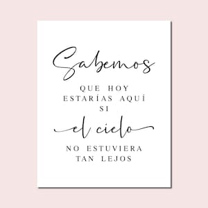 Spanish Memory Sign, Sabemos Que Hoy Estarias Aqui Si El Cielo No Estuviera Tan Lejos, Wedding Memorial Sign, Memory Table Sign Quote