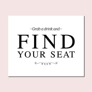 Find Your Seat ウェディングサイン：モダンな披露宴の装飾（デジタルダウンロード）