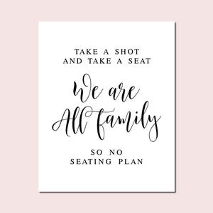 No Seating Plan Wedding Sign: Modern Minimalist Print (Digital Download)