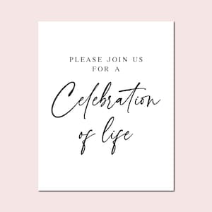 Celebration of Life Sign: Funeral Welcome, Memory Table (PDF & JPG)