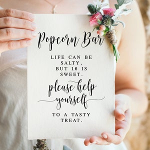 Sweet Sixteen Popcorn Bar Sign: Birthday Party Decor (Digital Download)