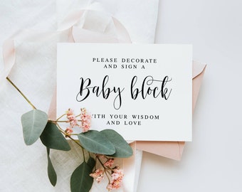 Please Decorate And Sign A Baby Block With Your Wisdom And Love, Modern And Minimalist Baby Shower Sign, Jenga Guestbook Sign For Baby Party