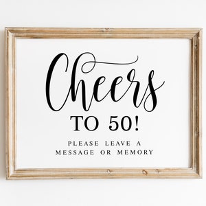 Cheers to 50, laat een bericht of herinnering achter, bord 50e verjaardag, bord verjaardag, printables, bord verjaardagsfeestje, bord verjaardagsfeestje, bord verjaardag gastenboek
