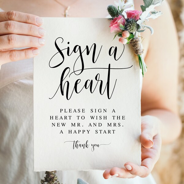 Sign A Heart, Wedding Signs, Heart Guestbook Sign, Sign A Heart To Wish New Mr And Mrs A Happy Start, Wedding Decor Sign, Guest Book Sign