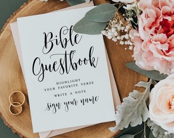 Bible Guestbook Sign, Hightlight Your Favorite Verse, Wedding Signs, Bible Guest Book, Wedding Printables, Wedding Signage, Wedding Decor