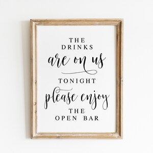 Open Bar Wedding Sign: Elegant Calligraphy Print (Digital Download)