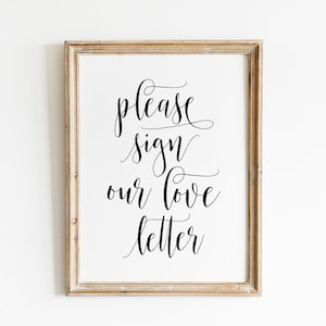 Por favor, firme nuestra carta de amor, letreros para bodas, libro de visitas con carta de amor, letrero para libro de visitas de bodas, señalización para bodas, letreros para recepción de bodas