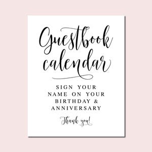 Calendrier livre d'or, Signer votre nom le jour de votre anniversaire, Signes de mariage, Documents à imprimer pour mariage, Enseigne livre d'or de mariage, Signalétique de mariage, enseigne numérique