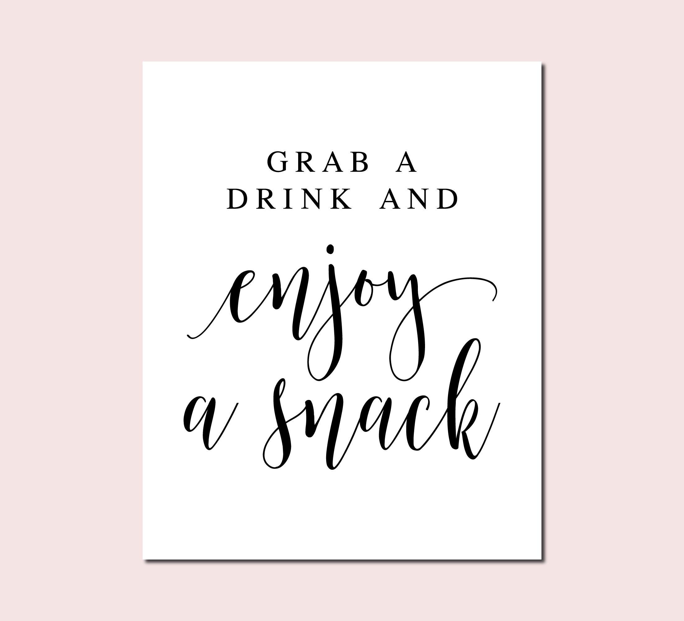 ドリンクと軽食をお楽しみください、ウェディングサイン、ウェディングプリント、ウェディングプリンタブル、ウェディングポスター、ウェディングドリンクサイン、ウェディングスナックサイン  - Etsy 日本