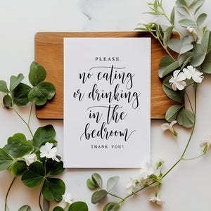 Please No Eating Or Drinking In The Bedroom, No Food Or Drinks, Hotel Sign, Business Sign, Guest Bedroom Sign, Instant Download Signage