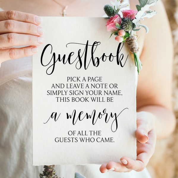 Guestbook Sign, Pick A Page And Leave A Note, This Book Will Be A Memory Of All The Guests Who Came, Wedding Signs, Reception Printables
