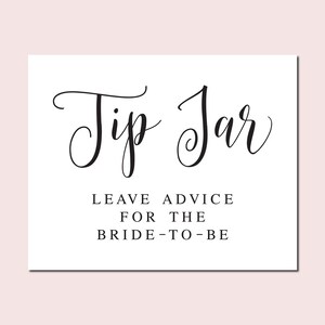 Trinkgeldglas, lassen Sie Ratschläge für die Braut, Hochzeitsschilder, Hochzeits-Trinkgeldglas-Schild, Hochzeit Printables, Hochzeitsdrucke, Hochzeitsbeschilderung